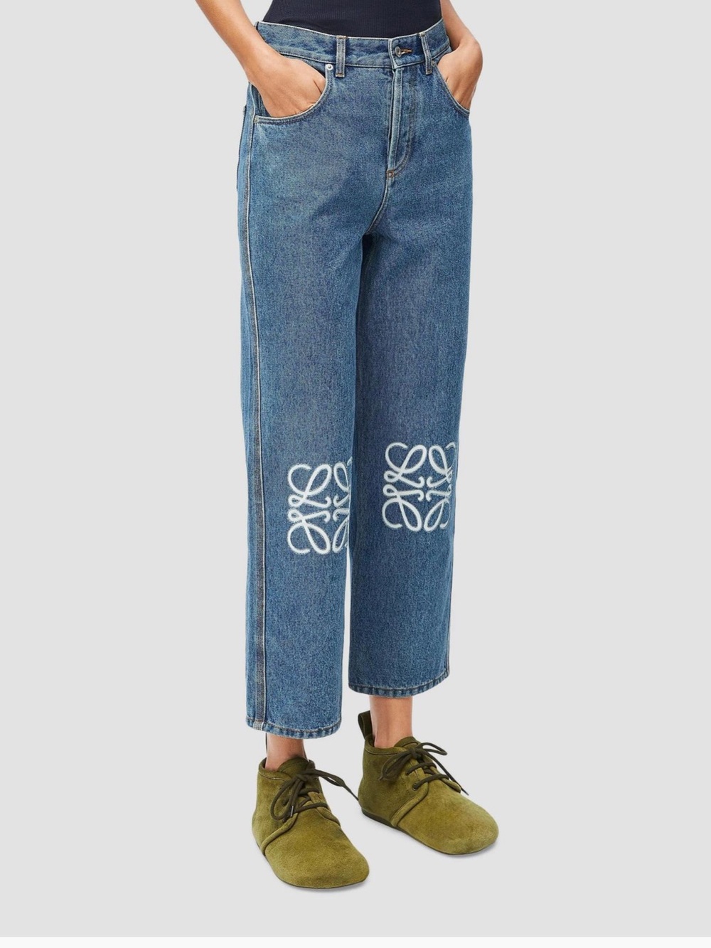 Loewe Women’s Blue Embroidered Cropped Jeans